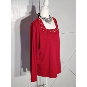 CRYSTAL COBE BASIC TOP COLOR RED LONG SLEEVE COTTON/POLYESTER STRETCH SIZE 2X